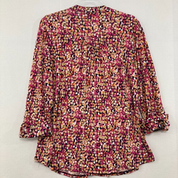 Cocomo Large Multi Color Split Neck Rolled Sleeve Pintuck Popover Blouse Office - Picture 9 of 10